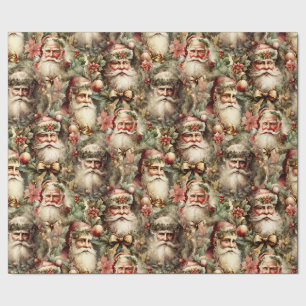 Papier Cadeau Père Noël À L'Ancienne Mode Avec Des Wreath
