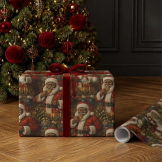 Papier Cadeau Père Noël Afro-Américain Cookies Noël Cosy