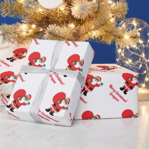 Papier Cadeau Père Noël afro-américain Joyeux Noël Blanc