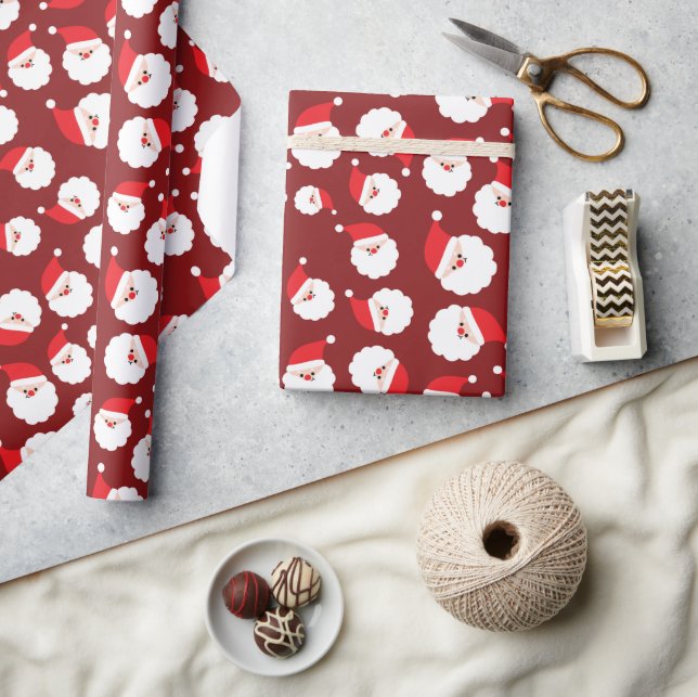 Papier Cadeau Père Noël avec Casquette rouge et barbe blanche sa (Artisanat)
