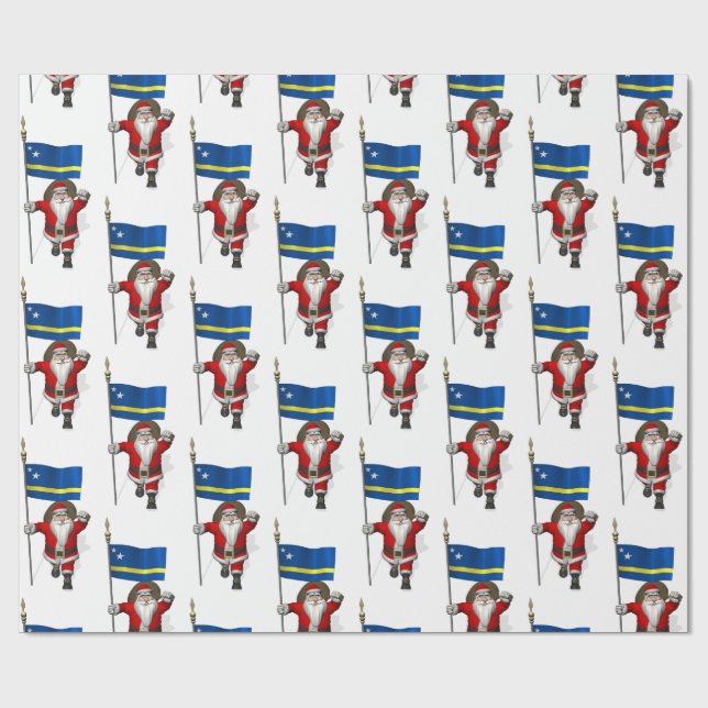 Papier Cadeau Père Noël Avec Drapeau De Curaçao (Plat)