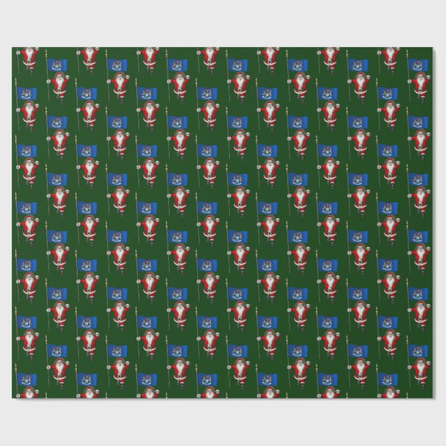 Papier Cadeau Père Noël Avec Drapeau Du Michigan (Plat)