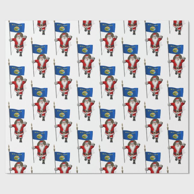 Papier Cadeau Père Noël Avec Drapeau Du Montana (Plat)