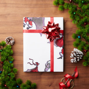 Papier Cadeau Père Noël Bat blanc papier d'emballage brillant mo