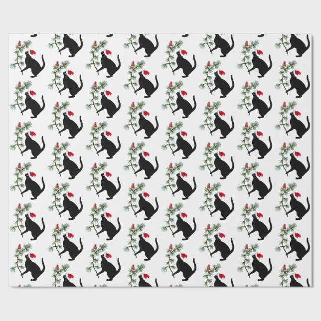 Papier Cadeau Père Noël Black Cat Red Bird Papier de Noël (Plat)