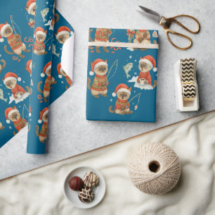 Papier Cadeau Père Noël Cat en pêche