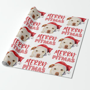 Papier Cadeau père Noël Chien Merry Pitmas drôle Pitbull Noël
