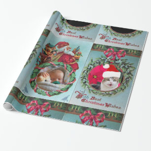 PAPIER CADEAU PÈRE NOËL, CHRISTMAS CROWN, RED RIBBON MODÈLE PHOT