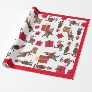 Papier Cadeau Père Noël Christmas Elves papier d'emballage rouge