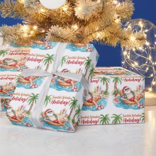Papier Cadeau Père Noël Christmas Party à la piscine