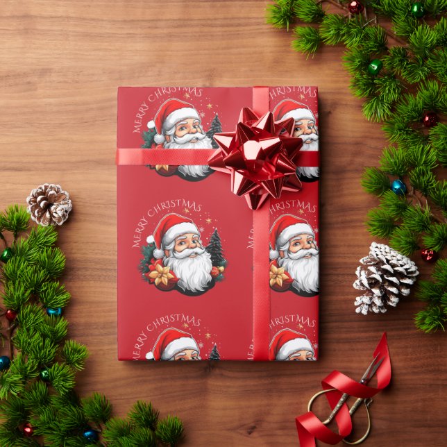 Papier Cadeau Père Noël Christmas Tree Red Joyeux Noël (Cadeau de vacances)