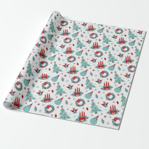 Papier Cadeau père Noël Christmas Tree Snowflake Motif Rouge 