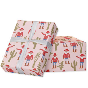 Papier Cadeau Père Noël Cow-boy Rose Noël