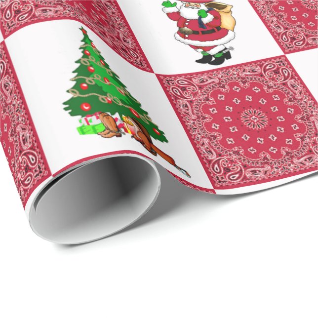 Papier Cadeau Père Noël Cowboy Avec Bandana Rouge (Coin rond)