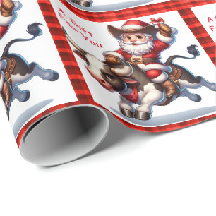 Papier Cadeau Père Noël Cowboy Bull Rider Western Rodeo Noël