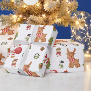 Papier Cadeau Père Noël de Noël, Reindeer, Snowman, Penguin