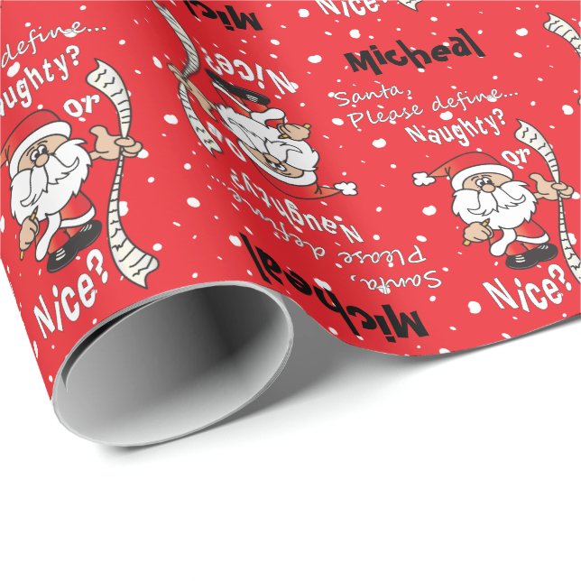 Papier Cadeau Père Noël Définir Naughty ou Nice | Noël (Coin rond)