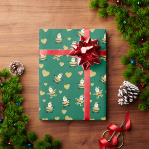 Papier Cadeau Père Noël doré aux cœurs dorés
