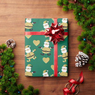 Papier Cadeau Père Noël doré aux cœurs dorés