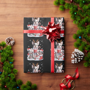 Papier Cadeau Père Noël drôle chiens Bouledogue français Noël Xm