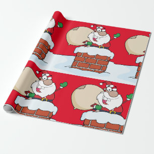 Papier Cadeau Père Noël drôle dans la cheminée