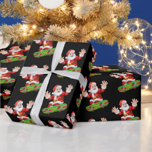 Papier Cadeau Père Noël drôle motif skateboard Noël
