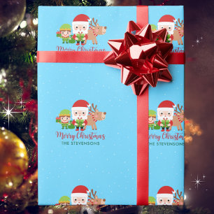 Papier Cadeau Père Noël Elf Reindeer Nom de famille Noël