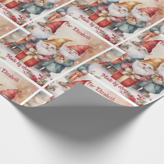 Papier Cadeau Père Noël Elfes Personnaliser Nom Noël mignon (Coin)