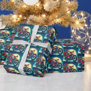 Papier Cadeau Père Noël en moto la veille de Noël