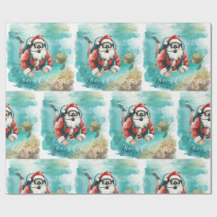 Papier Cadeau Père Noël en plongée sous-marine Noël sous l'eau