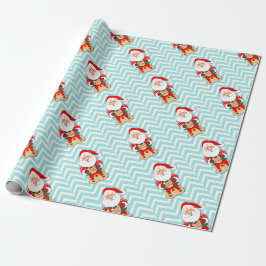 Papier Cadeau Père Noël en pyjama rouge tenant une tasse