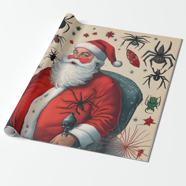 Papier Cadeau Père Noël et araignées (Déroulé)