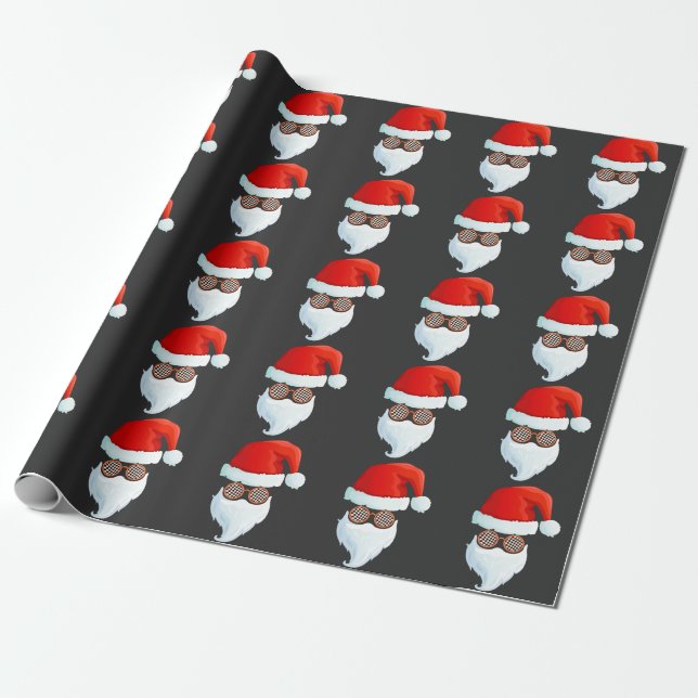 Papier Cadeau Père Noël Face Lunettes de soleil Cool Hipster Noë (Déroulé)