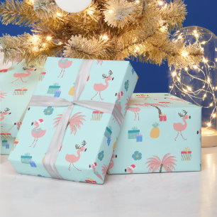 Papier Cadeau Père Noël Flamingo Pattern Amusant AquaNoël Tropic