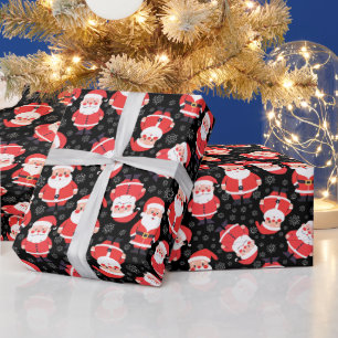 Papier Cadeau Père Noël, Flammes de neige   Père Noël Black