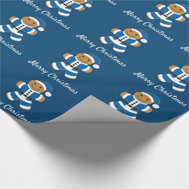 Papier Cadeau Père Noël Gingpain homme bleu | Papier d'enrobage (Coin)