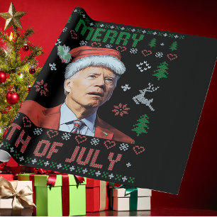 Papier Cadeau Père Noël Joe Biden Joyeux Noël 4 juillet laid