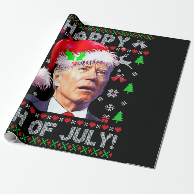 Papier Cadeau Père Noël Joe Biden Joyeux Noël 4 juillet laid (Déroulé)