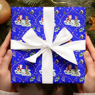 Papier Cadeau Père Noël Jouant au Hockey sur Glace Motif de Noël