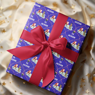Papier Cadeau Père Noël jouant au hockey sur glace Noël personna