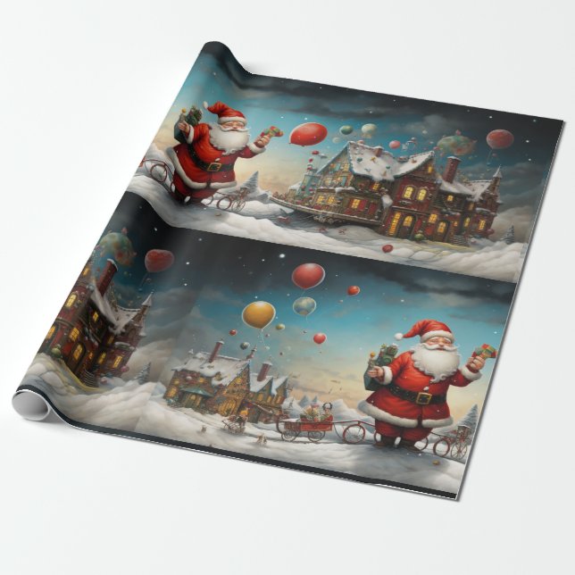 Papier Cadeau Père Noël lunatique 5 (Déroulé)