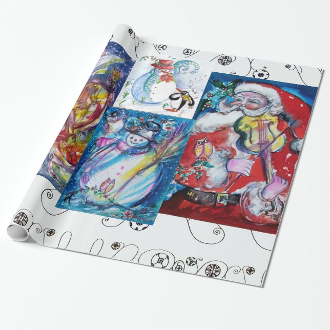 PAPIER CADEAU PÈRE NOËL MUSICALE ET PARTI NOËL SNOWMEN (Déroulé)