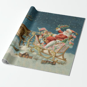 Papier Cadeau Père Noël Noël Antique Traîneau Renne