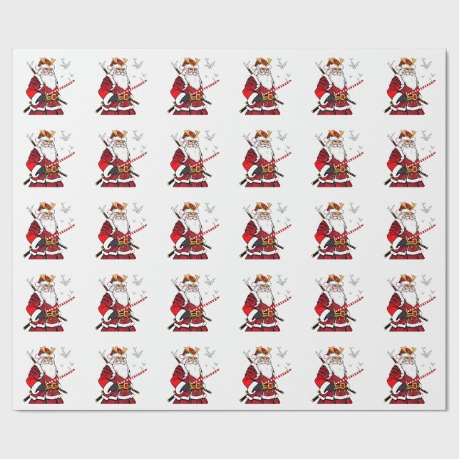 Papier Cadeau Père Noël Noël Santa Claus japonais Art Samurai (Plat)