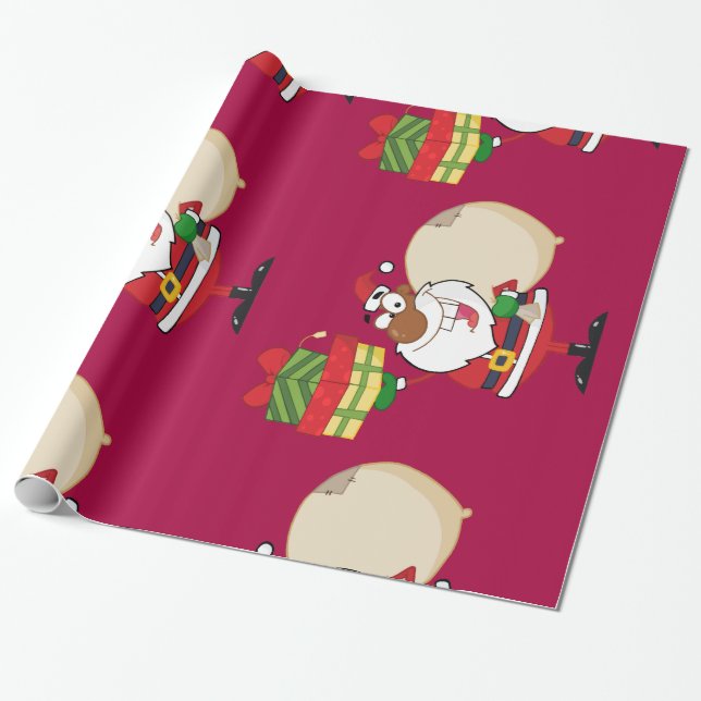 Papier Cadeau Père Noël noir avec des cadeaux (Déroulé)