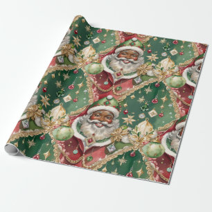 Papier Cadeau Père Noël noir bijou aquarelle Noël vintage