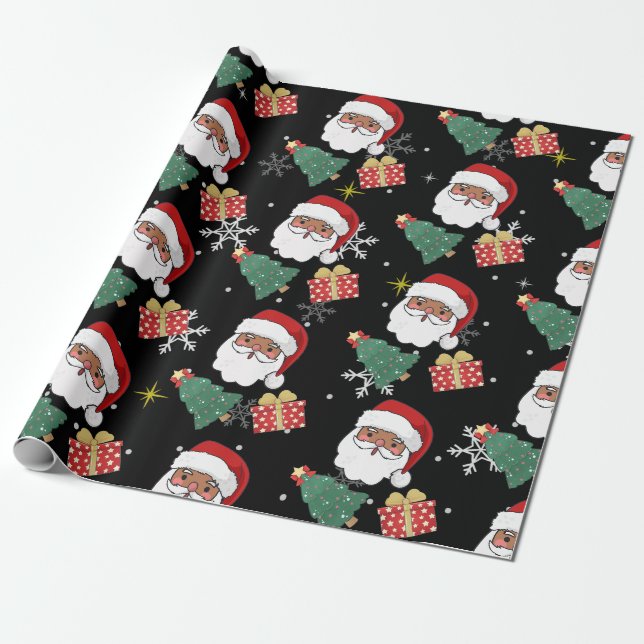 Papier Cadeau Père Noël noire et cadeau d'arbre de Noël (Déroulé)