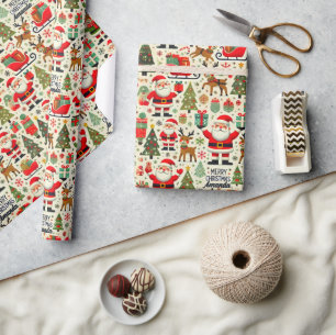 Papier Cadeau Père Noël personnalisé Rudolph Nez Rouge Renne 