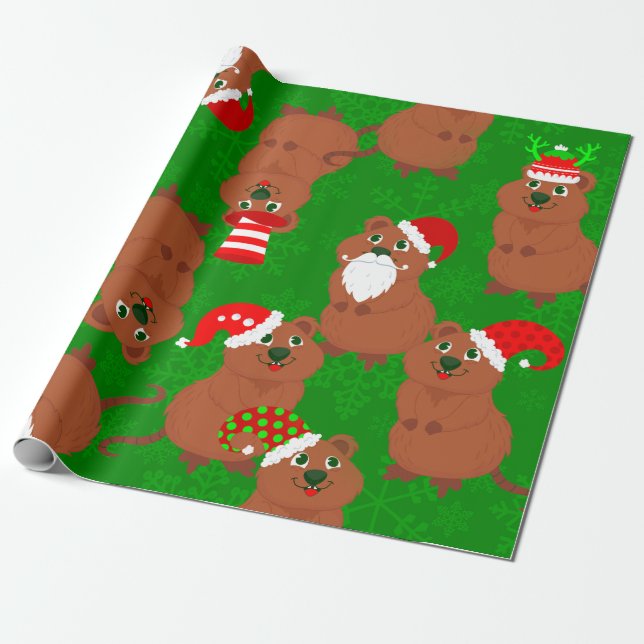 Papier Cadeau père Noël quokka australien flocon de Noël (Déroulé)