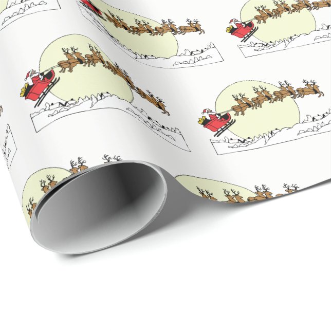 Papier Cadeau Père Noël Reindeer Sur La Neige Couverte Ville Lt  (Coin rond)
